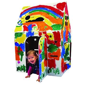 Easy Playhouse - Kids Art and Craft for Indoor and Outdoor Fun, Color, Draw, Doodle on this Blank Canvas – Decorate and Personalize a Cardboard Fort, 34" X 27" X 48" - Made in USA, Age 3+