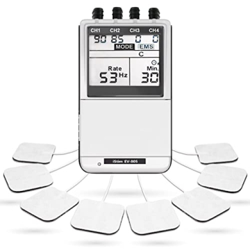 iSTIM EV-805 TENS EMS 4 Channel Rechargeable Combo Machine Unit - Muscle Stimulator + Back Pain Reli...