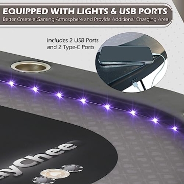 RayChee 10 Player Foldable Poker Table with LED Lights