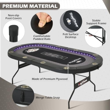 RayChee 10 Player Foldable Poker Table with LED Lights