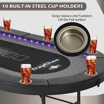 RayChee 10 Player Foldable Poker Table with LED Lights