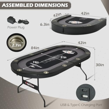 RayChee 10 Player Foldable Poker Table with LED Lights