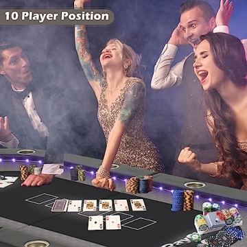 RayChee 10 Player Foldable Poker Table with LED Lights