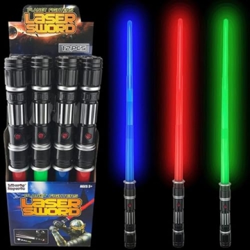 Epic 12 Pack LED Light Up Sabers Set - Motion Sensitive Retractable Swords