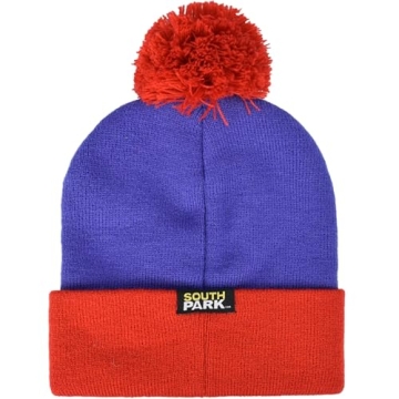 South Park Stan Marsh Cosplay Knit Acrylic Beanie Hat with Cuff and Pom, Purple/Red, One Size
