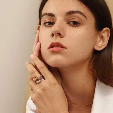 WOWORAMA Two Tone Chunky Rings for Women Gold Silver Teardrop Ring Adjustable Open Rings Thick State...