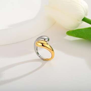 WOWORAMA Two Tone Chunky Teardrop Rings for Women