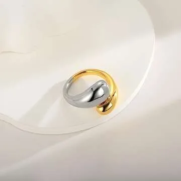 WOWORAMA Two Tone Chunky Teardrop Rings for Women