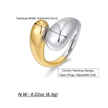 WOWORAMA Two Tone Chunky Teardrop Rings for Women