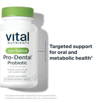 Hyperbiotics Vital Nutrients Pro Dental Probiotic | Clinically Studied BLIS K12 and M18 | Oral Probiotics for Bad Breath Treatment for Adults | Oral Health for Teeth and Gums | 90 Mint Tablets