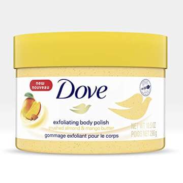 Dove Exfoliating Body Polish Body Scrub Crushed Almond and Mango Butter 4 Count Exfoliating Scrub for Dry Skin Gently Exfoliates to Reveal Healthy Skin 10.5 oz