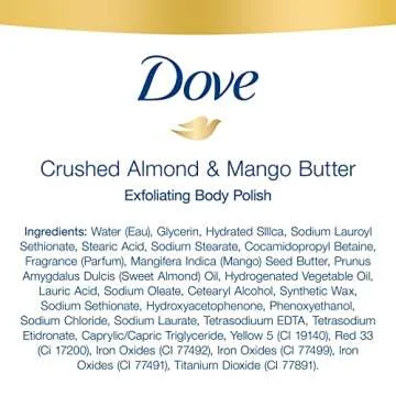 Dove Exfoliating Body Polish Body Scrub Crushed Almond and Mango Butter 4 Count Exfoliating Scrub for Dry Skin Gently Exfoliates to Reveal Healthy Skin 10.5 oz