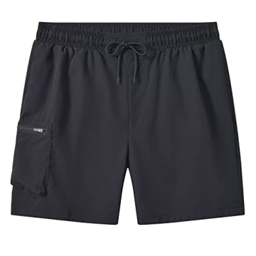 Tyhengta Mens Stretch Swim Trunks Quick Dry Beach Shorts with Zipper Pockets and Mesh Lining Black 32