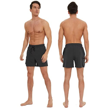 Tyhengta Mens Stretch Swim Trunks Quick Dry Beach Shorts with Zipper Pockets and Mesh Lining Black 32