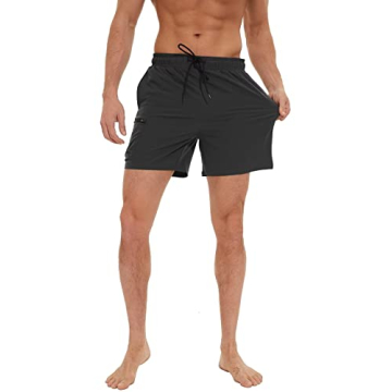 Tyhengta Mens Stretch Swim Trunks Quick Dry Beach Shorts with Zipper Pockets and Mesh Lining Black 32