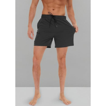 Tyhengta Mens Stretch Swim Trunks Quick Dry Beach Shorts with Zipper Pockets and Mesh Lining Black 32