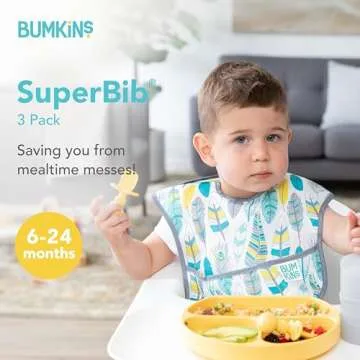 Bumkins Bibs for Girl or Boy, SuperBib Baby and Toddler for 6-24 Months, Essential Must Have for Eating, Feeding, Baby Led Weaning Supplies, Mess Saving Catch Food, 3-pk Feathers, Arrows and Quill