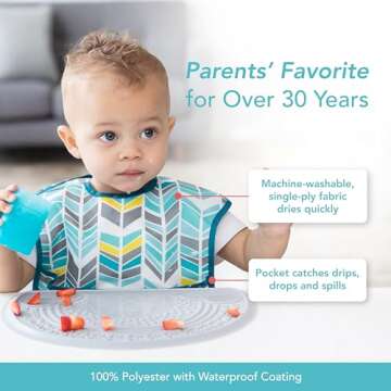 Bumkins Bibs for Girl or Boy, SuperBib Baby and Toddler for 6-24 Months, Essential Must Have for Eating, Feeding, Baby Led Weaning Supplies, Mess Saving Catch Food, 3-pk Feathers, Arrows and Quill