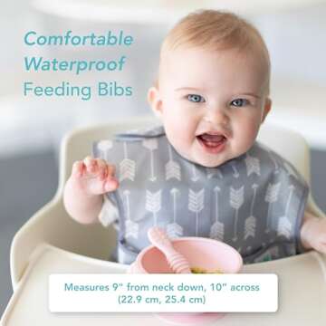 Bumkins Bibs for Girl or Boy, SuperBib Baby and Toddler for 6-24 Months, Essential Must Have for Eating, Feeding, Baby Led Weaning Supplies, Mess Saving Catch Food, 3-pk Feathers, Arrows and Quill