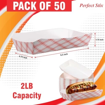 Durable 7" Paper Hot Dog Trays - 50 Pack for Events
