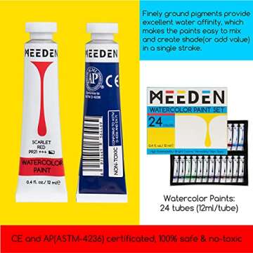 MEEDEN Watercolor Painting Set, 24x12ML Water Color Paint Tubes, Professional Art Supplies Painting Kit, 10 Paint Brushes, Watercolor Paper Pad & Ceramic Palette for Adults, Artists, Kids & Students