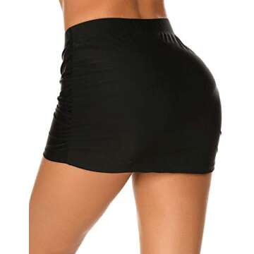 SHESHOW Women Swim Skirt Solid Color Waistband Skort Bikini Bottom Black Medium