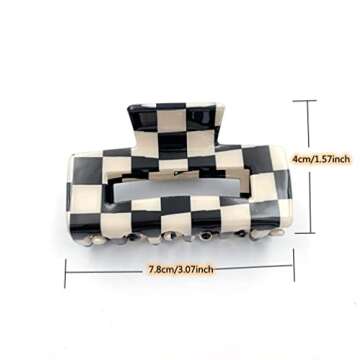 Checkered Hair Claw Clips for Styling Thick Hair with Retro Design