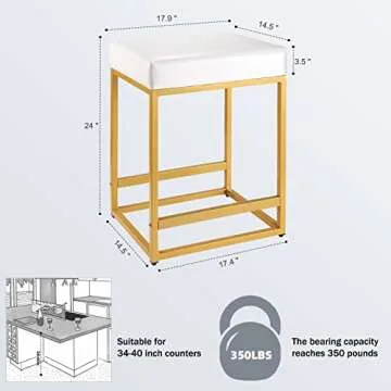 FLYZC Counter Height Bar Stools Set of 2, 24 inch Counter Stools with PU Leather, Square Barstools Backless, Modern Island Chair, White Bar Stools for Kitchen Counter Restaurant Support 350 LBS