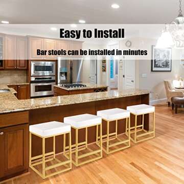 FLYZC Counter Height Bar Stools Set of 2, 24 inch Counter Stools with PU Leather, Square Barstools Backless, Modern Island Chair, White Bar Stools for Kitchen Counter Restaurant Support 350 LBS