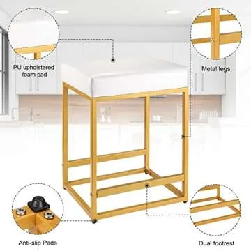 FLYZC Counter Height Bar Stools Set of 2, 24 inch Counter Stools with PU Leather, Square Barstools Backless, Modern Island Chair, White Bar Stools for Kitchen Counter Restaurant Support 350 LBS