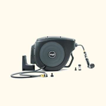 Garden Hose Reel Retractable 1/2" x 130ft Wall Mounted Hose Reel Automatic Rewind, Any Length Lock w...