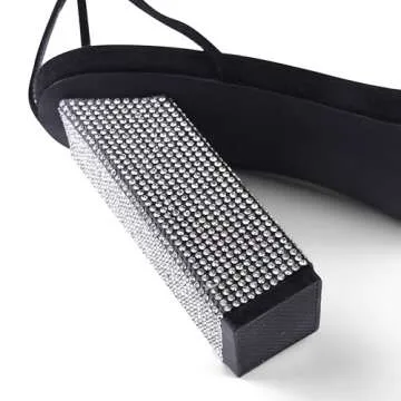 GENSHUO Sexy Strappy Rhinestone Chunky Sandals for Women 12cm/4.72inch Lace-up High Heels Transparent Open Toe Party Wedding Shoes Black 9