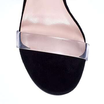 GENSHUO Sexy Strappy Rhinestone Chunky Sandals for Women 12cm/4.72inch Lace-up High Heels Transparent Open Toe Party Wedding Shoes Black 9