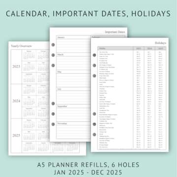 newestor 2025 Weekly & Monthly Planner Refill for A5 Ring Binder, Jan 2025 to Dec 2025, 5-3/4" x 8-1/4", 6-Hole Punched
