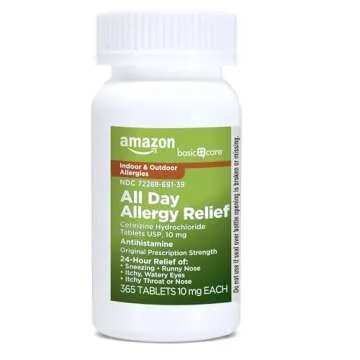 Amazon Basic Care All Day Allergy, Cetirizine Hydrochloride Tablets, Antihistamine, 10 mg, 365 Count (Packaging may vary)
