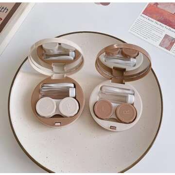 Duehut HLLMX 2 PCS Contact Lens Case Travel Case Holder Storage Box Portable Contact Lens Container Soak Kit for Travel&Home (White,Khaki)