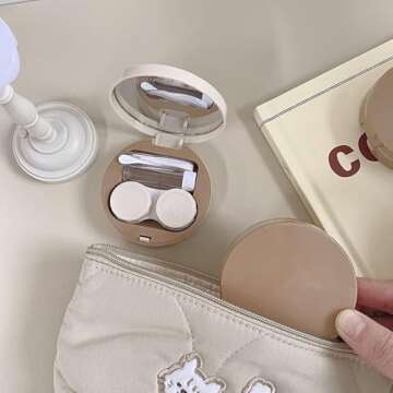 Duehut HLLMX 2 PCS Contact Lens Case Travel Case Holder Storage Box Portable Contact Lens Container Soak Kit for Travel&Home (White,Khaki)