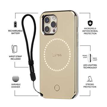 LuMee HALO by Case-Mate - Light Up Selfie Case for iPhone 12 and iPhone 12 Pro (5G) - Front & Rear Illumination - 6.1 inch - Halo Gold