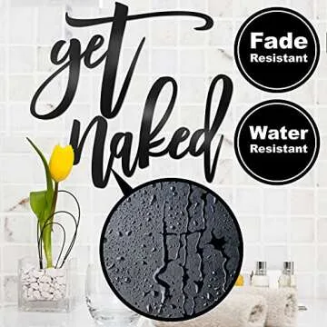 Vivegate Get Naked Sign – 15” X 19” Get Naked Sign for Bathroom Wall Decor Bath Word Art Decals Black Metal Letters