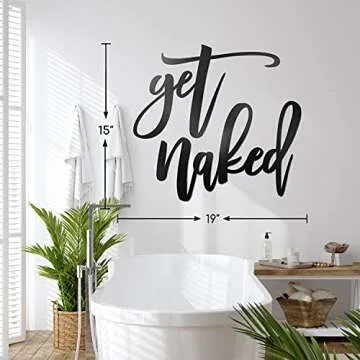 Vivegate Get Naked Sign – 15” X 19” Get Naked Sign for Bathroom Wall Decor Bath Word Art Decals Black Metal Letters