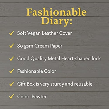Heart Shaped Lock Journal, Lock Diary for Girls with Key, Vegan Leather Cover, Cute Locking Secret Notebook for Teens, 5.3x7.3",320p Victoria's Journals Secret Diary, College-ruled (Pewter)