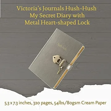 Heart Shaped Lock Journal, Lock Diary for Girls with Key, Vegan Leather Cover, Cute Locking Secret Notebook for Teens, 5.3x7.3",320p Victoria's Journals Secret Diary, College-ruled (Pewter)
