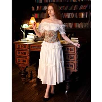 Puff Sleeve Dress for Women Renaissance Cottagecore Dress Boho Midi Summer Dresses Ivory White M