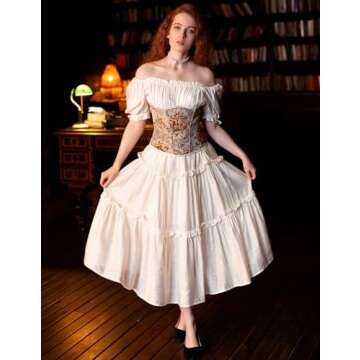 Puff Sleeve Dress for Women Renaissance Cottagecore Dress Boho Midi Summer Dresses Ivory White M