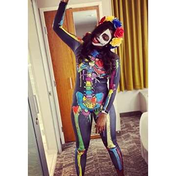 Pink Queen Women's Skeleton Catsuit for Halloween
