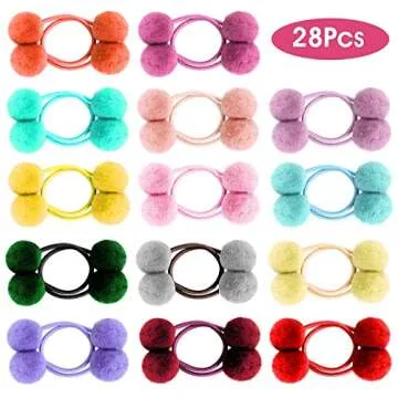 Lusofie 28Pcs Pom Ball Hair Ties for Kids Fun