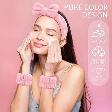 EIMMBD Women's Face Washing Set, 9 PCS Microfiber Headband, Wristbands and Wrist Towels for Makeup and Spa (Pink White)