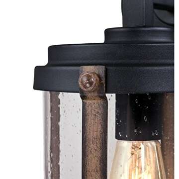 Westinghouse 6358800 Armin One-Light, Textured Black Finish with Barnwood Accents and Clear Seeded Glass OUTDOOR WALL Fixture,