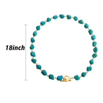 BUBGDYFO Irregular Turquoise Beaded Choker Necklaces for Women, Bohemian Hand Made Strand Toggle Clasp Necklace for Women Party