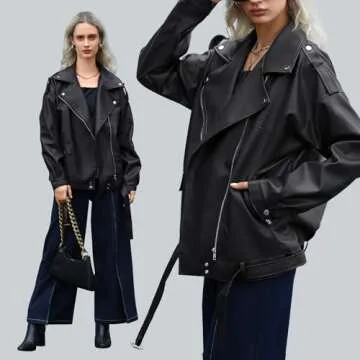 Zando Black Leather Jacket Women Oversized Leather Motorcycle Jacket Womens Leather Jacket Sexy Bomber Jacket Women Lightweight Biker Jacket Women Leather Outfits for Women Fall Fashion Jackets XL